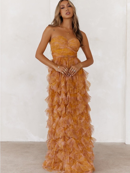 Hello Molly Dresses & Skirts - Hello Molly Festival Of You strapless tulle maxi dress mustard (worn 1x)